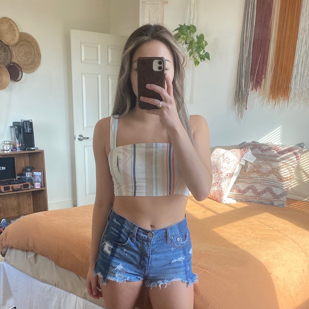 Forever 21 Striped Linen Crop Top